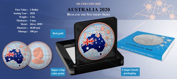 Australia 2020 1USD Beneath the Southern Skies The Flag 1 Oz Silver Coin