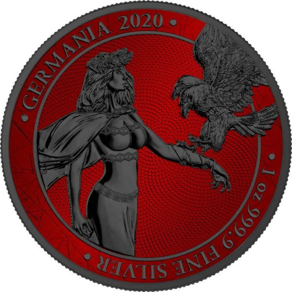Germania 2020 5 Mark - Lady Germania - Space Red & Ruthenium - 1 Oz Silver Coin
