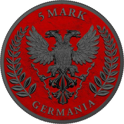 Germania 2020 5 Mark - Lady Germania - Space Red & Ruthenium - 1 Oz Silver Coin