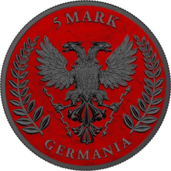 Germania 2020 5 Mark - Lady Germania - Space Red & Ruthenium - 1 Oz Silver Coin