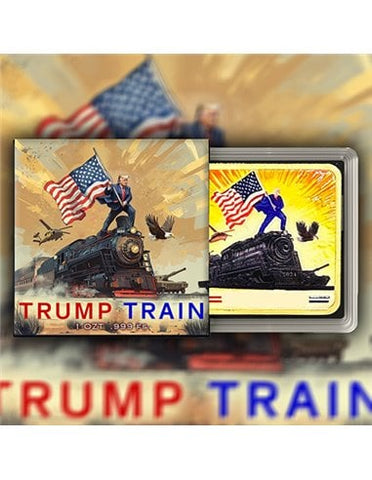 TRUMP TRAIN 24K Gold Gilded & Colorized 1 Oz Silver Bar USA