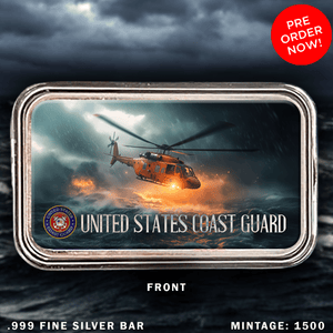 U.S. Coast Guard Rescue Heli 1oz .999 Silver Art Bar Colorized - Captain’s Chest Bullion